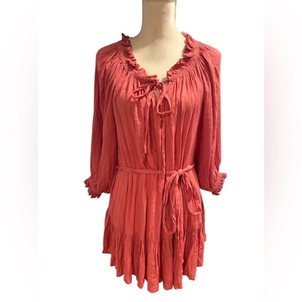 Elan Coral Ruffle Tie-Front Blouse
